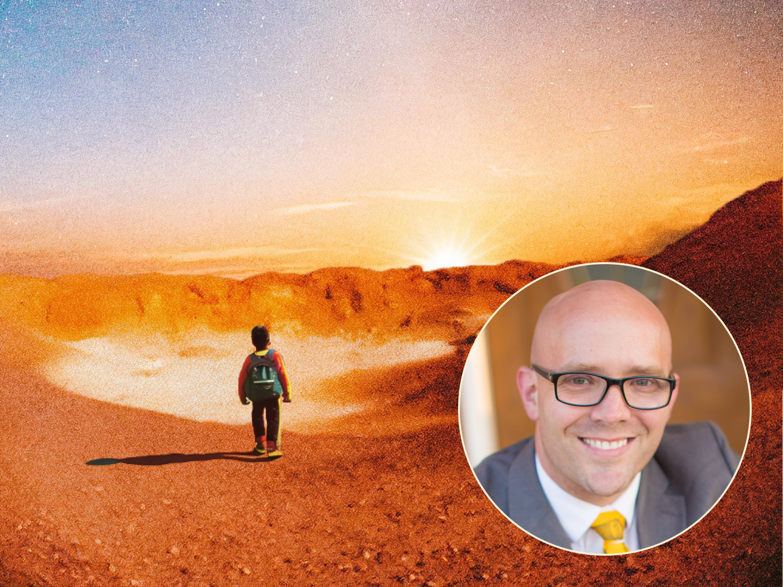 Image of speaker Matt Miller in a circle with a mars themed background